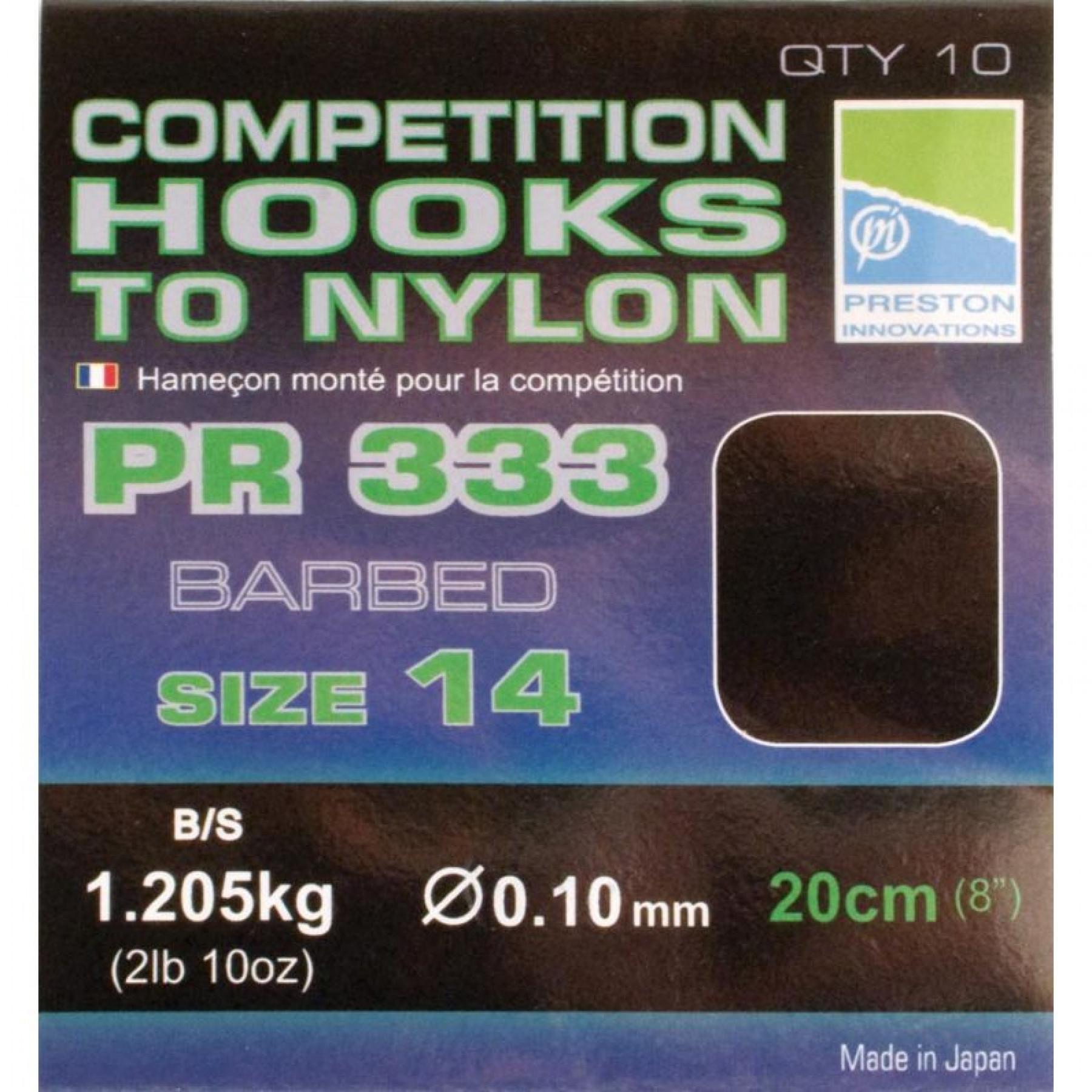 Gemonteerde haken Preston Competition 333 Hooks To Nylon Size 14